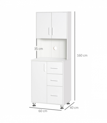 Kitchen Buffet Storage,2 Cabinets, 3 Drawers , 60x40x150cm, White