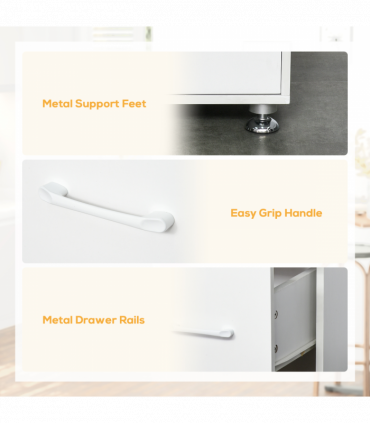 Kitchen Buffet Storage,2 Cabinets, 3 Drawers , 60x40x150cm, White