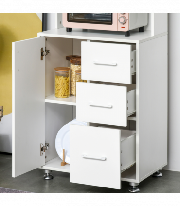 Kitchen Buffet Storage,2 Cabinets, 3 Drawers , 60x40x150cm, White