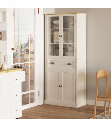 Kitchen Cupboard, 5-tier Storage Cabinet with Adjustable Shelves, Cream