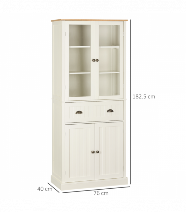 Kitchen Cupboard, 5-tier Storage Cabinet with Adjustable Shelves, Cream