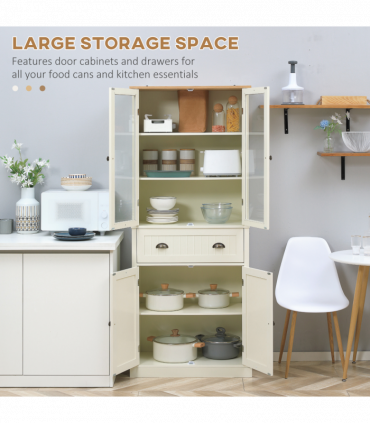 Kitchen Cupboard, 5-tier Storage Cabinet with Adjustable Shelves, Cream