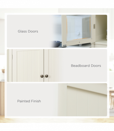 Kitchen Cupboard, 5-tier Storage Cabinet with Adjustable Shelves, Cream