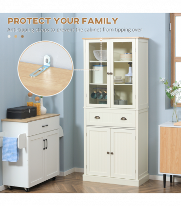 Kitchen Cupboard, 5-tier Storage Cabinet with Adjustable Shelves, Cream