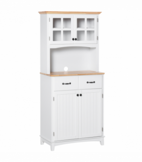 Kitchen Cupboard, Framed Glass Doors, 2 Drawers, Microwave Counter, White