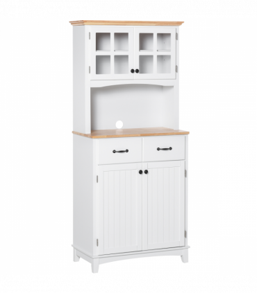 Kitchen Cupboard, Framed Glass Doors, 2 Drawers, Microwave Counter, White