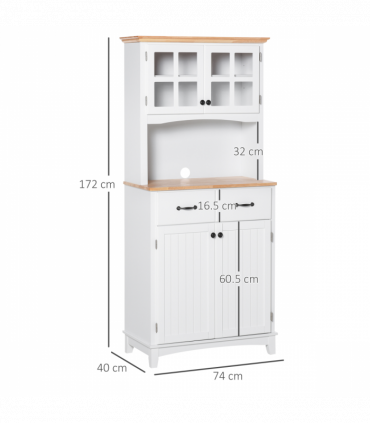 Kitchen Cupboard, Framed Glass Doors, 2 Drawers, Microwave Counter, White