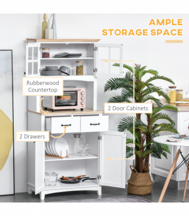 Kitchen Cupboard, Framed Glass Doors, 2 Drawers, Microwave Counter, White