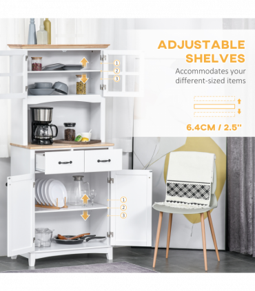 Kitchen Cupboard, Framed Glass Doors, 2 Drawers, Microwave Counter, White