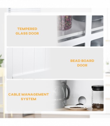 Kitchen Cupboard, Framed Glass Doors, 2 Drawers, Microwave Counter, White