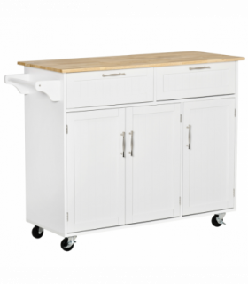 Kitchen Island Utility Cart, with 2 Storage Drawers Cabinets Dining Room White