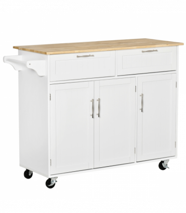 Kitchen Island Utility Cart, with 2 Storage Drawers Cabinets Dining Room White