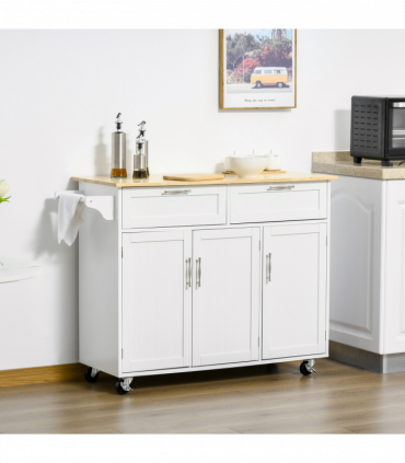 Kitchen Island Utility Cart, with 2 Storage Drawers Cabinets Dining Room White
