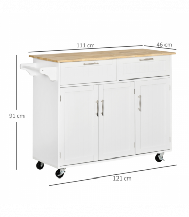 Kitchen Island Utility Cart, with 2 Storage Drawers Cabinets Dining Room White