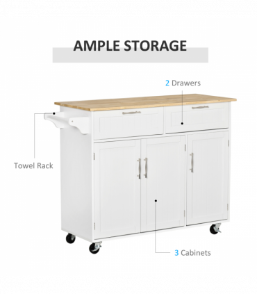 Kitchen Island Utility Cart, with 2 Storage Drawers Cabinets Dining Room White