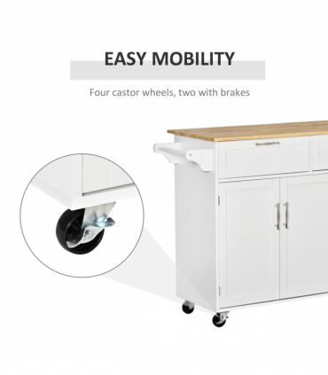 Kitchen Island Utility Cart, with 2 Storage Drawers Cabinets Dining Room White