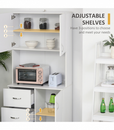 Kitchen Storage Cabinet Wooden Cupboard Organizer Home Furniture, White