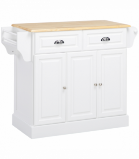 Kitchen Storage Trolley with Adjustable Shelf Rolling Kitchen Island White