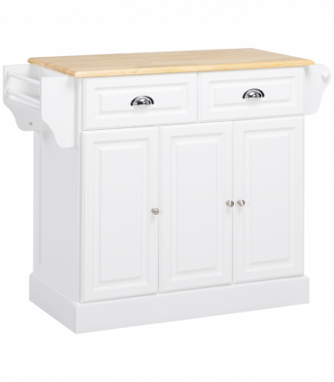 Kitchen Storage Trolley with Adjustable Shelf Rolling Kitchen Island White