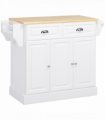 Kitchen Storage Trolley with Adjustable Shelf Rolling Kitchen Island White