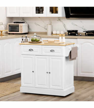 Kitchen Storage Trolley with Adjustable Shelf Rolling Kitchen Island White