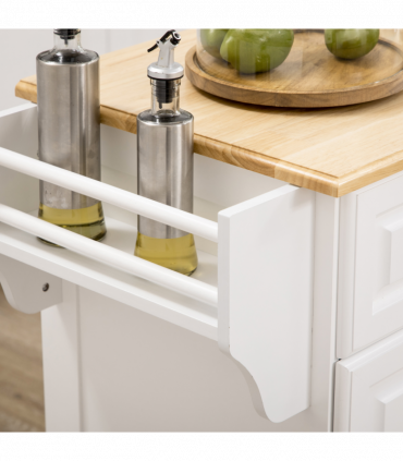 Kitchen Storage Trolley with Adjustable Shelf Rolling Kitchen Island White