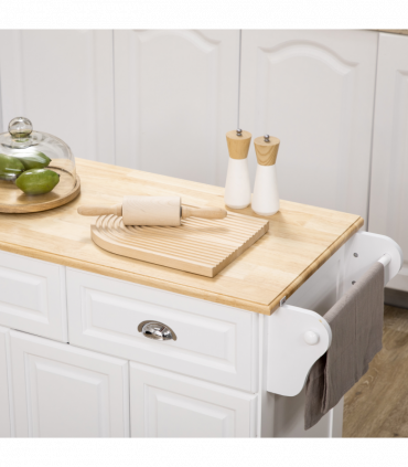 Kitchen Storage Trolley with Adjustable Shelf Rolling Kitchen Island White