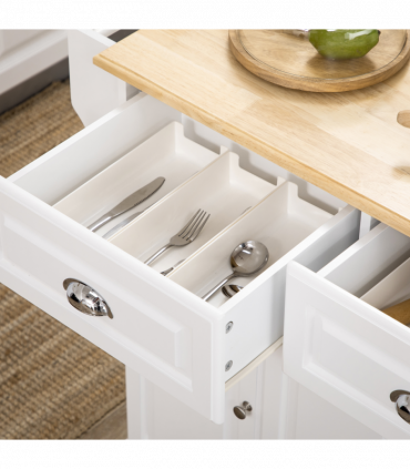 Kitchen Storage Trolley with Adjustable Shelf Rolling Kitchen Island White