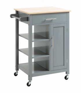 Kitchen Trolley Utility Cart on Wheels with Open Shelf & Storage Drawer Grey
