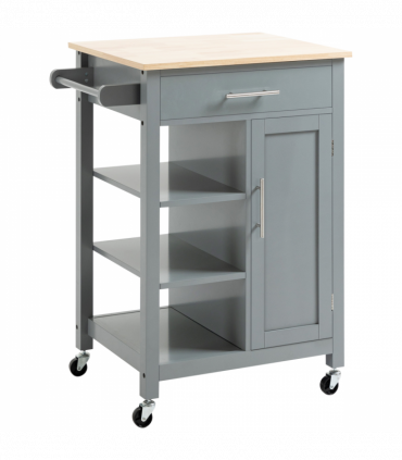 Kitchen Trolley Utility Cart on Wheels with Open Shelf & Storage Drawer Grey