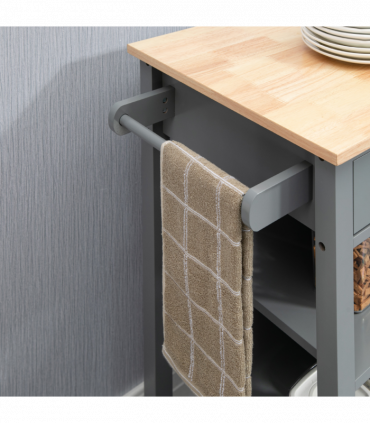 Kitchen Trolley Utility Cart on Wheels with Open Shelf & Storage Drawer Grey