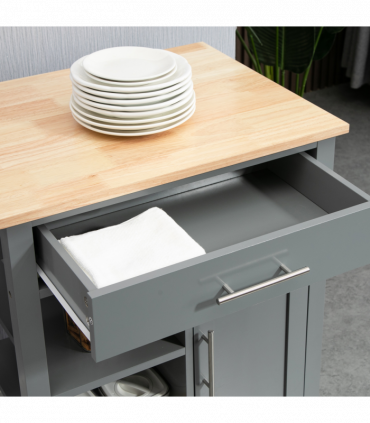 Kitchen Trolley Utility Cart on Wheels with Open Shelf & Storage Drawer Grey