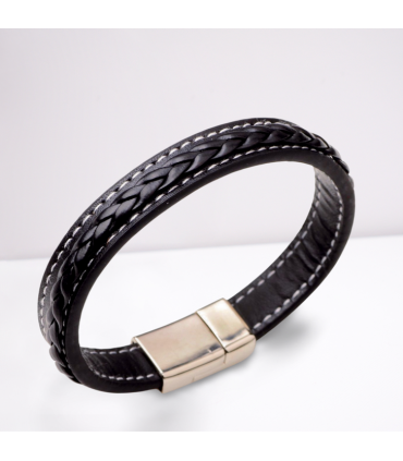 Men's Faux Black Leather Bracelet