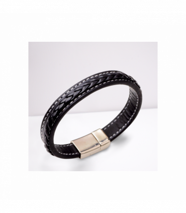 Men's Faux Black Leather Bracelet