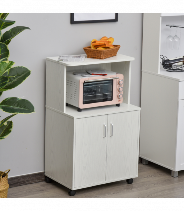 Microwave Cart on Wheels Utility Trolley 97x60.4x40.3cm, White