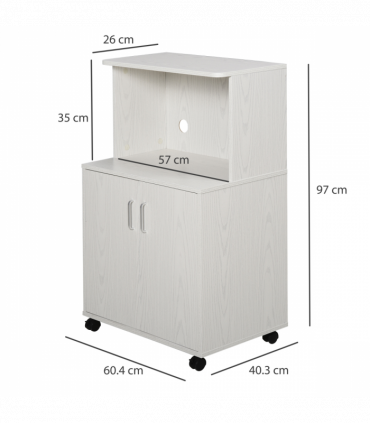 Microwave Cart on Wheels Utility Trolley 97x60.4x40.3cm, White