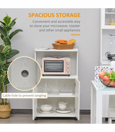 Microwave Cart on Wheels Utility Trolley 97x60.4x40.3cm, White