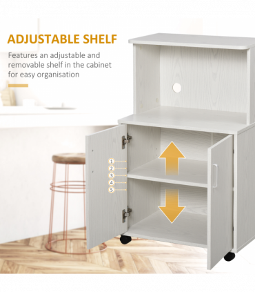 Microwave Cart on Wheels Utility Trolley 97x60.4x40.3cm, White