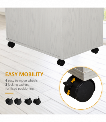 Microwave Cart on Wheels Utility Trolley 97x60.4x40.3cm, White