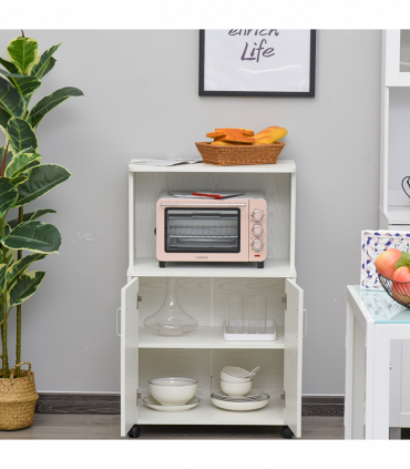 Microwave Cart on Wheels Utility Trolley 97x60.4x40.3cm, White