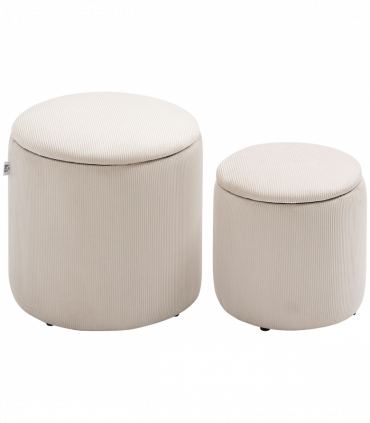 Modern Fabric Storage Ottoman with Removable Lid, Set of 2, Foot Stool, Cream White