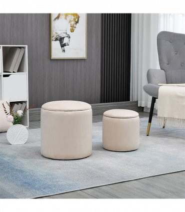 Modern Fabric Storage Ottoman with Removable Lid, Set of 2, Foot Stool, Cream White