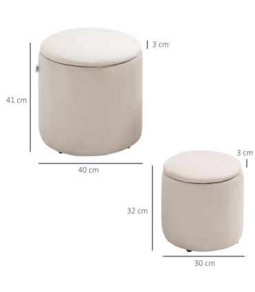 Modern Fabric Storage Ottoman with Removable Lid, Set of 2, Foot Stool, Cream White