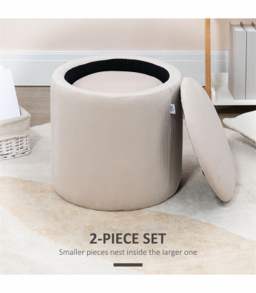Modern Fabric Storage Ottoman with Removable Lid, Set of 2, Foot Stool, Cream White