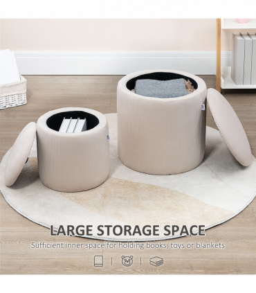 Modern Fabric Storage Ottoman with Removable Lid, Set of 2, Foot Stool, Cream White