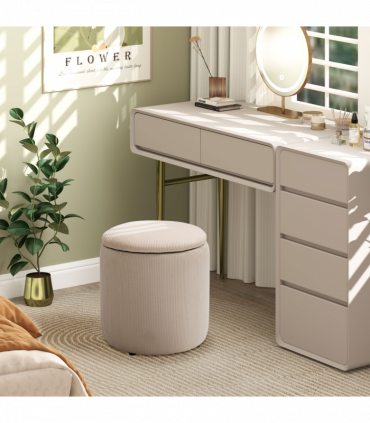 Modern Fabric Storage Ottoman with Removable Lid, Set of 2, Foot Stool, Cream White