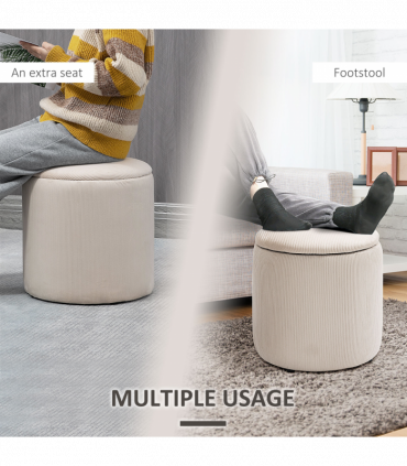 Modern Fabric Storage Ottoman with Removable Lid, Set of 2, Foot Stool, Cream White