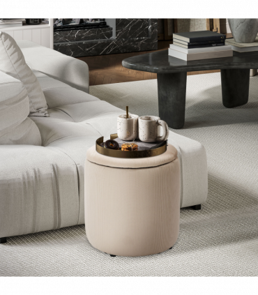 Modern Fabric Storage Ottoman with Removable Lid, Set of 2, Foot Stool, Cream White