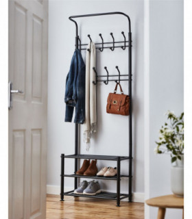 Multi Purpose Stand 18 Hooks For Clothes Shoes Hats Bags - Black