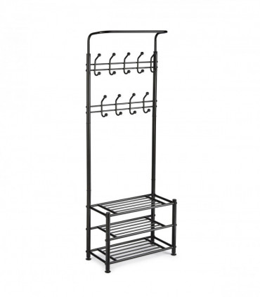 Multi Purpose Stand 18 Hooks For Clothes Shoes Hats Bags - Black